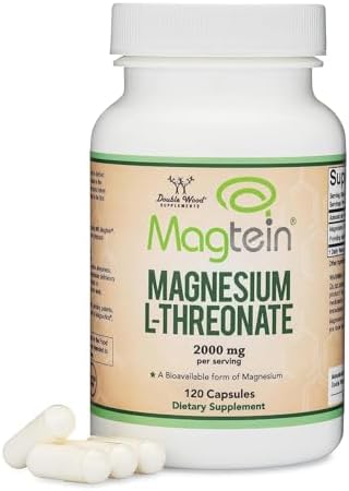 Magnesium L Threonate, Magtein™, Sleep and Cognitive Support – High Absorption – Most Bioavailable Form of Magnesium – 2,000 mg – 120 Capsules