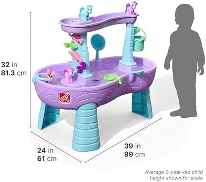 Step2 Rain Showers and Unicorns Water Table, Kids Water and Sand Activity Sensory Playset, Summer Outdoor Toys, 13 Piece Water Toy Accessories, for Toddlers 1.5+ Years Old, Blue & Purple