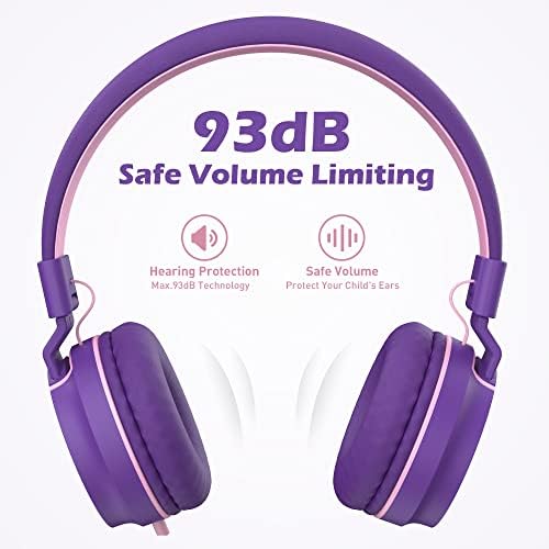 Kids Headphones, AILIHEN I35 On-Ear Headphones for School, Safe Volume 93dB, HD Mic Stereo Headphone for Kid Girls Children, Foldable Wired 3.5mm for Chromebook, Laptop, Computer, Tablet (Pink Purple)