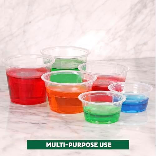 Freshware Plastic Portion Cups with Lids [2 Ounce, 400 Set] Disposable Plastic Cups for Meal Prep, Salad Dressing, Jellos Shot Cups, Souffle Cups, Condiment and Dipping Sauce Cups