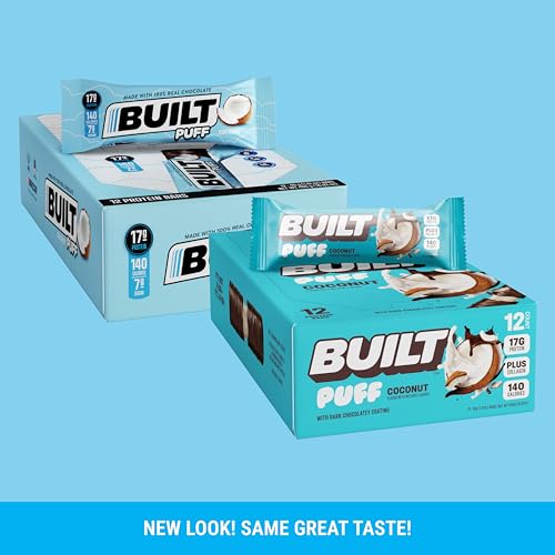 Built Bar, Puff Protein Bars, Coconut Puff, 17g Protein Snacks, On-The-Go Bars, Only 140 Calories, 6g Sugar, Collagen, Gluten Free, 12 Count