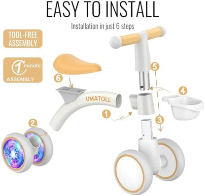 Umatoll Colorful Lighting Baby Balance Bike Toys for 1 Year Old Boys Gifts, Adjustable Seat Baby Walker, One Year Old Boy Birthday Gifts, 12-24 Months Toddler First Ride on Toys