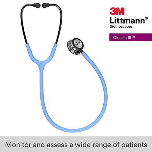 3M Littmann Classic III Monitoring Stethoscope, 5959, More Than 2X as Loud, Weighs Less, Stainless Steel Mirror-Finish Chestpiece, 27" Ceil Blue Tube, Smoke Stem, and Headset