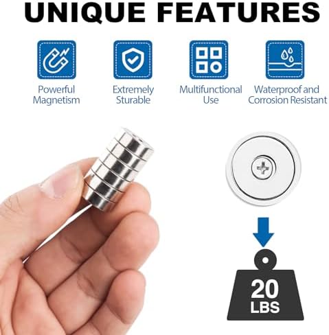 LOVIMAG 24Pcs Neodymium Cup Magnets, 20lbs Strong Rare Earth Magnets, Waterproof Pot Magnet with Countersunk and Screw Ideal for Tool Room,Science,Craft,Office - 0.63x0.19inch