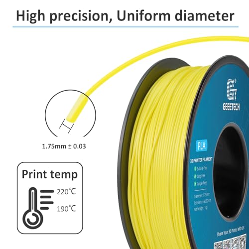 Geeetech Yellow PLA Filament 1.75mm, 3D Printer Filament Dimensional Accuracy +/- 0.03mm, Upgrade Tidy Winding Tangle-Free, 1kg Spool(2.2lbs) Fit Most FDM 3D Printers