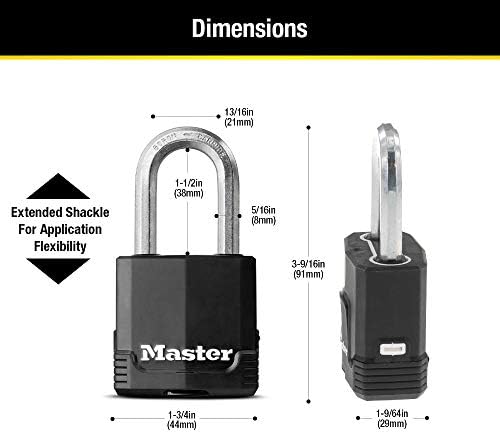 Master Lock Black Outdoor Key Lock, Heavy Duty Weather Resistant Padlock with Cover, Keyed Alike Padlocks for Outdoor Use, 4 Pack, M115XQLF