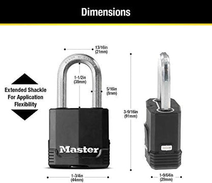 Master Lock Black Outdoor Key Lock, Heavy Duty Weather Resistant Padlock with Cover, Keyed Alike Padlocks for Outdoor Use, 4 Pack, M115XQLF