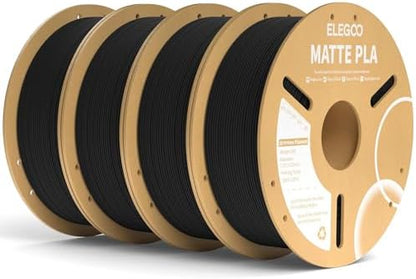 ELEGOO Matte PLA Filament Matte Black 4KG, 1.75mm 3D Printer Filament Dimensional Accuracy +/- 0.02mm, 4pcs 1kg Carboard Spool (2.2lbs) for Most FDM 3D Printers