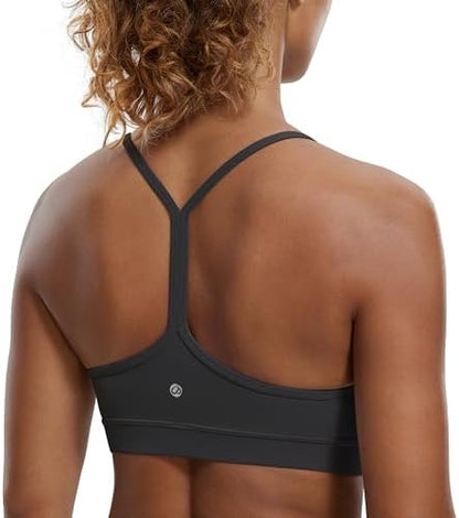 CRZ YOGA Butterluxe Womens Y Back Sports Bra - Padded Racerback Low Impact Spaghetti Thin Strap Workout Yoga Top