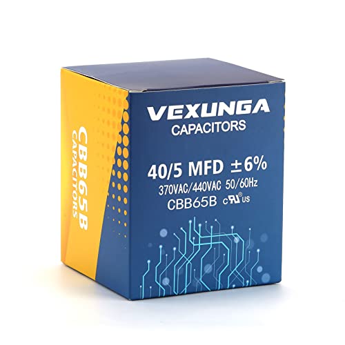 40/5 uF 40+5 MFD 370VAC or 440VAC Dual Run Start Round A/C Capacitor CBB65 CBB65B Air Conditioner Capacitors for AC Unit Fan Motor Start or Heat Pump or Condenser Straight Cool