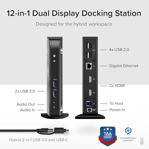 Plugable Universal Laptop Docking Station Dual HDMI Monitor for Windows and Mac (Driver Required), USB 3.0 or USB-C, 2X HDMI, Gigabit Ethernet, Audio, 6 USB Ports (UD-3900)