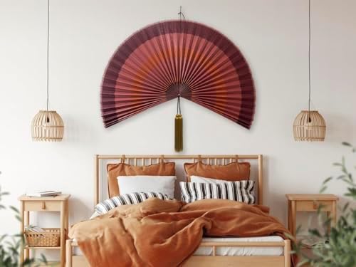 Fan Wall Decor,Japanese Wall Fan Decor,Large Bamboo Fan Wall Art For Boho Hanging Headboard,Decorative Folding Fan For Over Bed Decorations,Large Wall Dcor (Terracotta, 48inch)