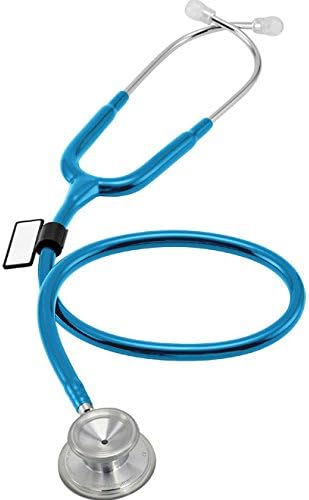 MDF Instruments, Acoustica Lightweight Stethoscope for Doctors, Nurses, Students, Home Health Use, Adult, Dual Head, Bright Blue Tube, Silver Chestpiece-Headset, MDF747XP14