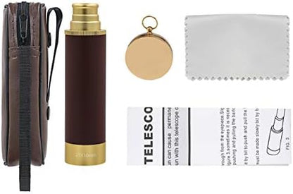 Retro Pirate Telescope Zoomable 25x30 Spyglass Portable Collapsible Handheld Telescope Vintage Monocular for Kids & Survival Gear Compass Pocket Military Compass for Camping Boating