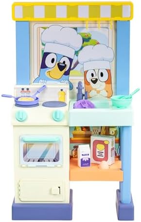 BLUEY - Cook with Chef Bluey Kitchen Playset, with Over 20 Sounds, Phrases, Music and Lights, Plus 20 Play Pieces Included, Over 3 feet/ 90cm Tall, Includes A Chef Hat and Duck Cake