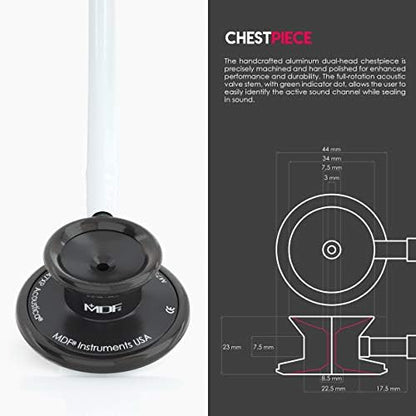 MDF Instruments, Acoustica Lightweight Stethoscope for Doctors, Nurses, Students, Home Health Use, Adult, Dual Head, White Tube, Black Chestpiece-Headset, MDF747XPBO29