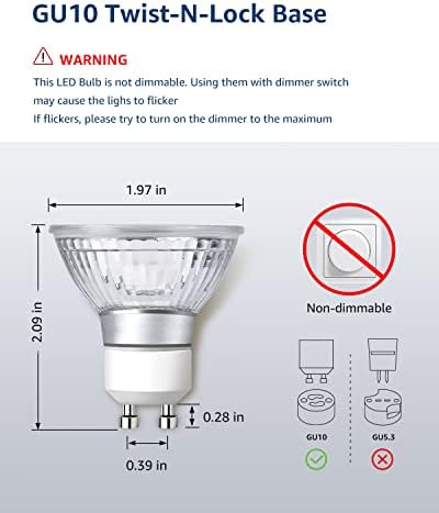 LE GU10 LED Light Bulbs Non-Dimmable, 5000K Daylight White GU10 Bulb Replacement for Recessed Track Lighting, 4W LED Bulbs with 100°Flood Beam for Kitchen, Range Hood, Living Room, Bedroom, 6 Pack
