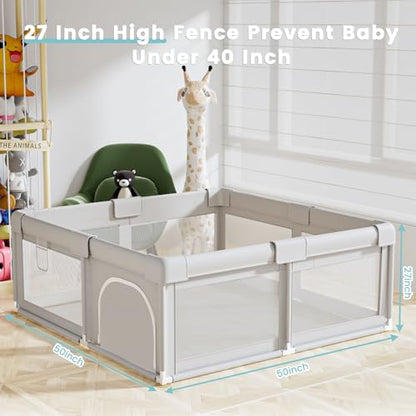 Baby Playpen 50x50 Inch, Play Pens for Babies and Toddlers Baby Fence Baby Play Yards for Indoor & Outdoor with Breathable Mesh Anti-Fall Playpen