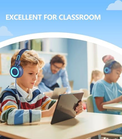 Upgrade USB Type C Kids Headphone for School, 94dB Safe Volume Limited, HD Stereo Sound, Foldable Lightweight On-Ear Headphones for Boys/Girls/Students/Tablet/Travel (Dark Blue)