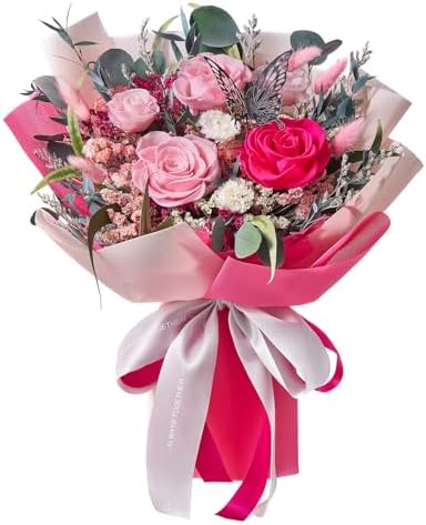 Polylove Flowers for Delivery Prime Forever Flowers Bouquet Preserved Roses Bouquet Flower Gift for Women Wife Mother Day Graduation Birthday (Hot Pink, Medium)