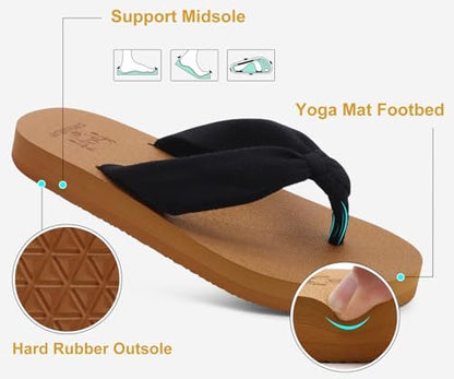 KuaiLu Flip Flops for Women with Arch Support Yoga Mat Comfortable Summer Beach Walking Thong Cushion Sandals Slip On Indoor Outdoor