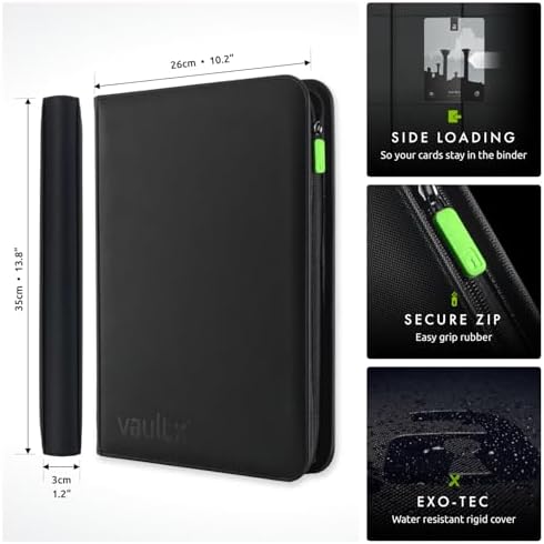 Vault X 9 Pocket Trading Card Zip Binder, 360 Cards, Premium Exo-Tec Album Material, 20 Side-Loading Pages, Folder for Collectible Games, Sports, TCG (Black)