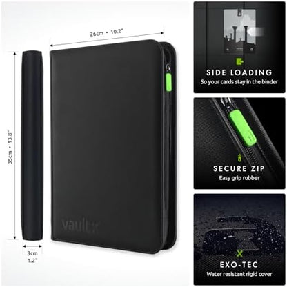 Vault X 9 Pocket Trading Card Zip Binder, 360 Cards, Premium Exo-Tec Album Material, 20 Side-Loading Pages, Folder for Collectible Games, Sports, TCG (Black)