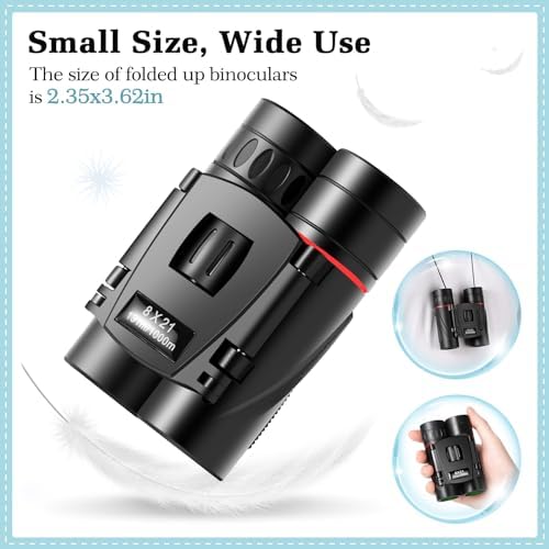 8x21 Mini Lightweight Binoculars, Compact Pocket Binocularsfor Adults Kids, Small Protable Binoculars for Bird Watching Travel Opera Theater Sports Scenery (Red)