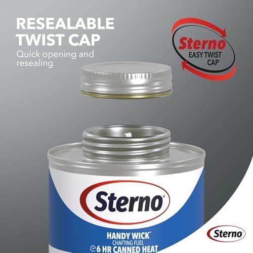 Sterno Fuel Cans - 6-Hour Burn, (12-Pack) Chafing Dish Fuel Can Burners for Food Warmer, Resealable Twist Chafer Fuel Canned Heat, Handy Wick
