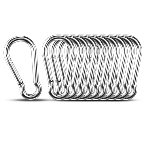 Carabiner Clip Hooks, 10pcs 3.54 inch Carabiners Heavy Duty, 304 Stainless Steel Spring Snap Hook Fits Camping Hiking, Metal Clips for Rope Chain Keys Rings