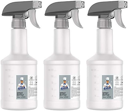 MR.SIGA 16 oz Empty Plastic Spray Bottles for Cleaning Solutions, Heavy Duty Household Reusable Spray Bottles with Measurements and Adjustable Leak Proof Nozzle, 3 Pack