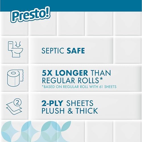 Amazon Brand - Presto! 2-Ply Ultra-Soft Toilet Paper, 24 Family Mega Rolls = 120 regular rolls, 6 Count (Pack of 4), Unscented