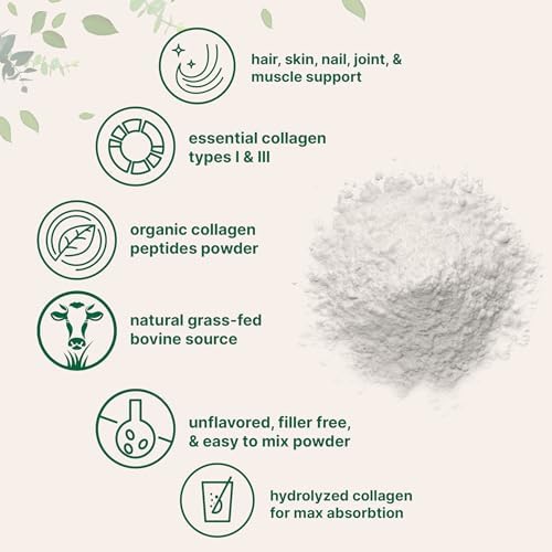 Micro Ingredients Collagen Peptides Powder Organic, 12oz | Type I & III + Natural Protein | Grass-Fed Bovine Source | Unflavored | Supports Skin, Joint & Bone Health | Paleo, Non-GMO