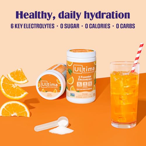 Ultima Replenisher Daily Electrolyte Powder Drink Mix – Sugar Free – Orange, 90 Servings – Hydration Powder with 6 Key Electrolytes and Trace Minerals – Keto Friendly, Vegan, Non-GMO