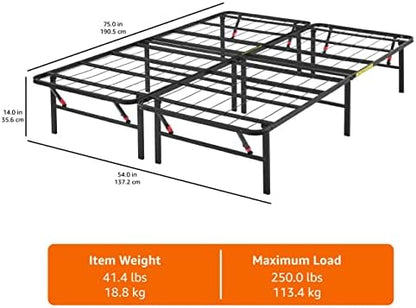 Amazon Basics Bed Frame with Storage, Foldable Metal Platform, Sturdy Steel, No Box Spring Needed, 14 inches High, Tool-Free Setup, Full Size, Black