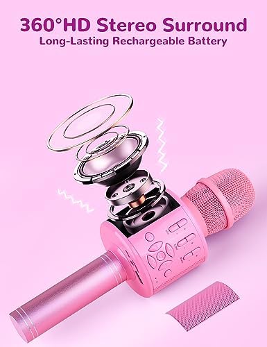 Amazmic Toys for Girls, Kids Karaoke Microphone Toddler Microphone for Kids with Lights, Birthday Gift for Girls, Boys Toy Age 3 4 5 6 7 8 9 10-14+(Pinkcolor)