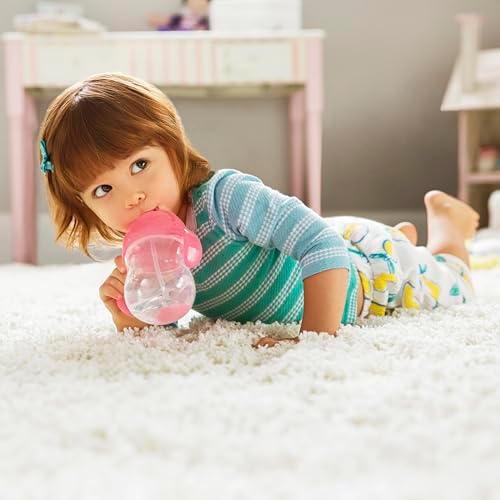 Munchkin Any Angle Sippy Cups for Toddlers, Spill Proof Weighted Straw Cup with Transition Handles for Babies 6 Months and Up, 4 Pack, Blue/Green/Pink/Purple