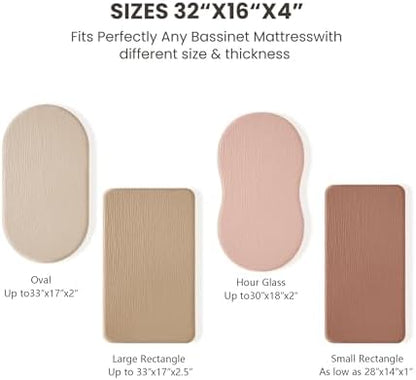 Konssy Muslin Bassinet Sheets for Baby Girl Boy, 2 Pack Soft Breathable Baby Bassinet Mattress Sheets Fit for Hourglass Oval Cradle, Moses Basket Rectangle Mattress (Floral, Pink)