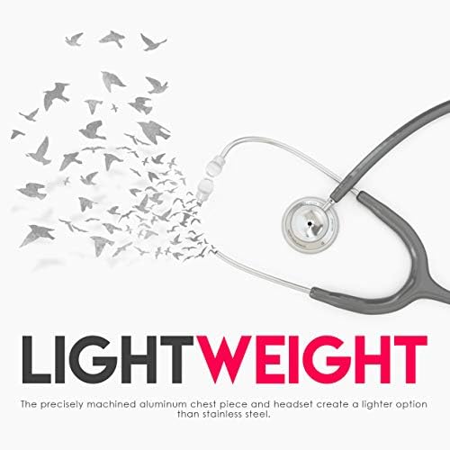 MDF Instruments, Acoustica Lightweight Stethoscope for Doctors, Nurses, Students, Home Health Use, Adult, Dual Head, Grey Tube, Silver Chestpiece-Headset, MDF747XP12