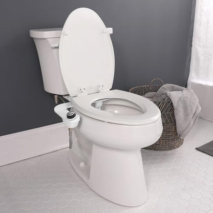 Bio Bidet SlimEdge Simple Bidet Toilet Attachment in White with Dual Nozzle, Fresh Water Spray, Non Electric, Easy to Install, Brass Inlet and Internal Valve