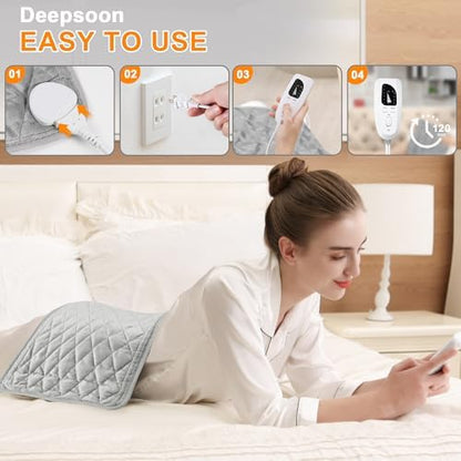 Weighted Heating Pad-Electric Heating Pads for Back,Neck,Abdomen,Moist Heated Pad for Shoulder,Knee,Hot Pad for Arms and Legs,Dry&Moist Heat & Auto Shut Off(Weighted Silver,12''×24'')