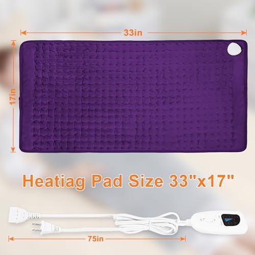 Heating Pad-Electric Heating Pads for Back,Neck,Abdomen,Moist Heated Pad for Shoulder,Knee,Hot Pad for Arms and Legs,Dry&Moist Heat & Auto Shut Off(Dark Purple, 33''×17'')