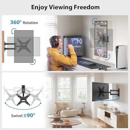 Pipishell Full Motion TV Monitor Wall Mount Bracket Swivel Tilt Extension Rotation for Echo Show 21/15 and Most 13-42 Inch LED LCD Flat Curved Screen TVs & Monitors, Max VESA 200x200mm up to 44lbs