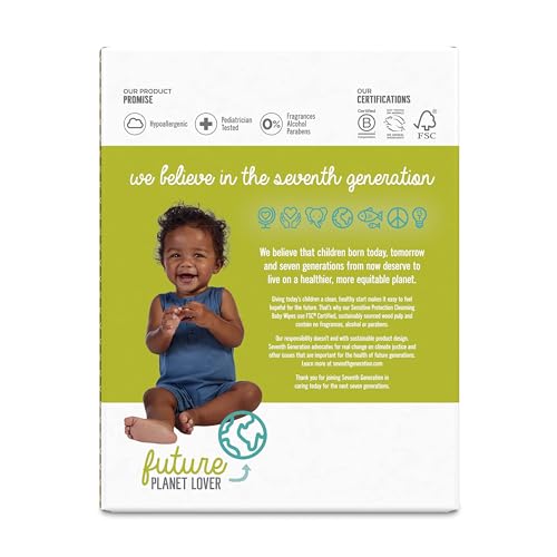 Seventh Generation Baby Wipes, Sensitive Protection with Flip Top Dispenser, White, unscented, 72 Count (Pack of 7) (Packaging May Vary)