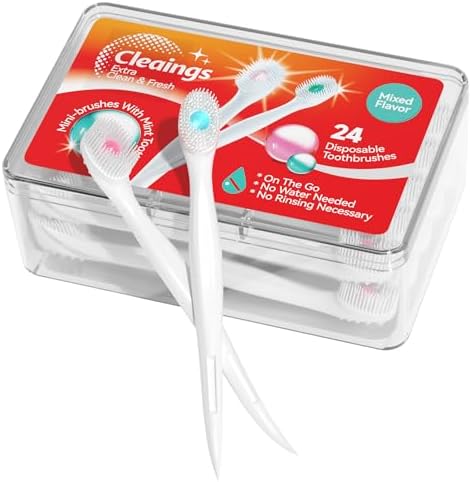 cleaings® Mini Brushes-Disposable Toothbrushes with Toothpaste and Pick for Work or Travel, 24 Count (Mixed Flavor（Pack of 5）)