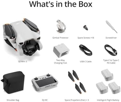 DJI Mini 3 Fly More Combo (DJI RC), Drones with Camera for Adults 4K, 3 Batteries for 114-min Flight Time, Vertical Shooting, 32800ft (10km) Video Transmission, Lightweight Mini Drone for Beginners