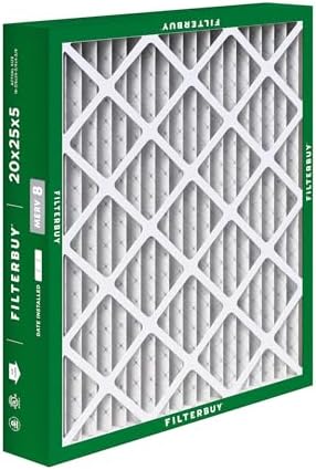 Filterbuy 20x25x5 Air Filter MERV 8 Dust Defense (2-Pack), Pleated HVAC AC Furnace Air Filters for Honeywell FC100A1037, Lennox X6673, Carrier, & More (Actual Size: 19.88 x 24.75 x 4.38 Inches)