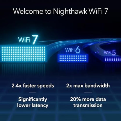 NETGEAR Nighthawk Dual-Band WiFi 7 Router (RS90) – Security Features, BE3600 Wireless Speed (up to 3.6 Gbps) - Covers up to 2,000 sq. ft., 50 Devices – 2.5 Gig Internet Port - Free Expert Help