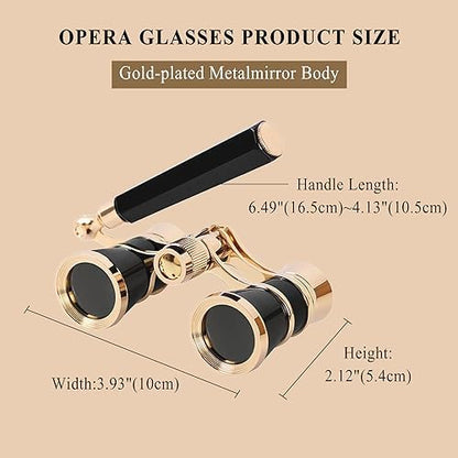 Aroncent Opera Glasses Binoculars 3X25 Compact with Adjustable Handle Theater Glasses, Mini Binocular for Adults Men Women in Opera Musical Concert(Black)