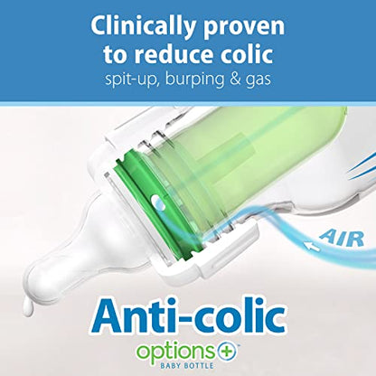 Dr. Brown's Natural Flow Anti-Colic Options+ Narrow Baby Bottle, 2 oz/60 mL, with Preemie Flow Nipple, 0m+, 4 Pack
